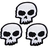 ​U-Sky Sew or Iron on Embroidered Patches | Gothic Black White Skull | Bikers Rockers Gamers | Jeans Jackets Vest Hoodie Bags Guitar Straps | Washproof Stitching | 2.9"x2.9" 3PCs Pack​