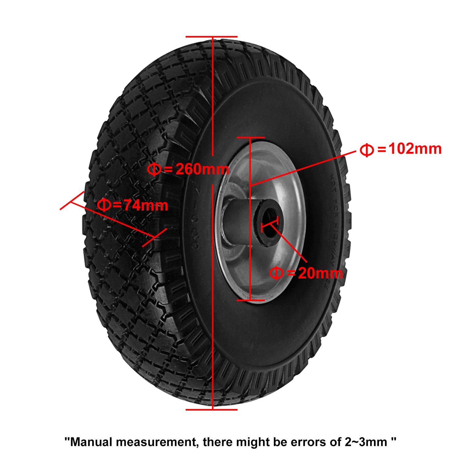 Forever Speed Wheelbarrow Wheel Sack Truck Hand Trolley Cart Wheelbarrow Solid Rubber Wheel Tyre Tires PU Puncture Proof Wheel Black 3.00-4/260 mm Max Load 100 kg - Image 3