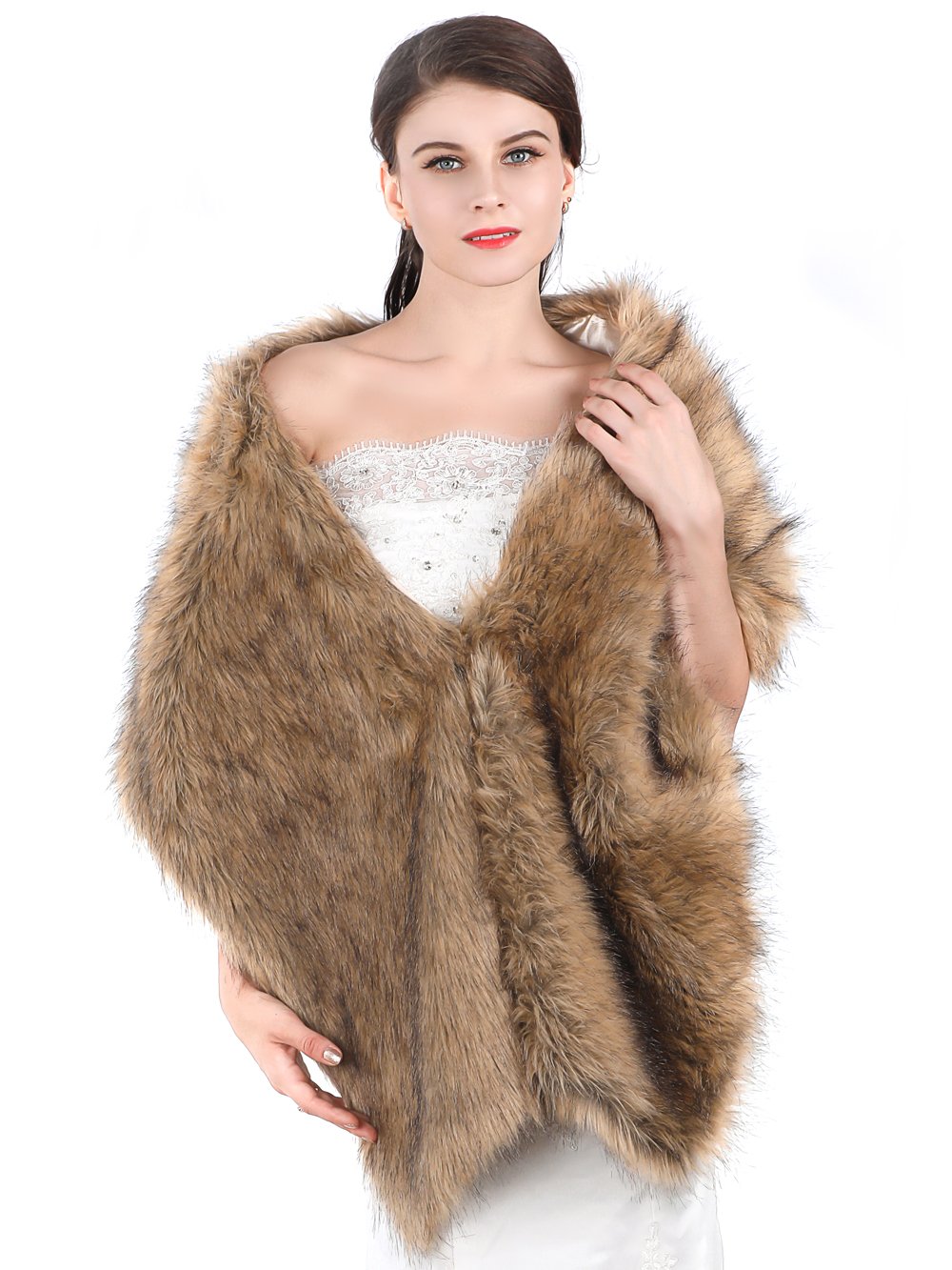 Aukmla Women's Large 1920 Brown Faux Fur Shawl Bride Wedding Fur Wraps and Shawls Faux Mink Shawl for Women and Girls (Brown) Aukmla Women's Large 1920 Brown Faux Fur Shawl Bride Wedding Fur Wraps and Shawls Faux Mink Shawl for Women and Girls (Brown)