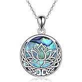 AINFQY Chakra Lotus Necklace 925 Sterling Silver Yoga Pendant Abalone Shell Jewelry Gift for Women Spiritual Amulet Necklace for Men