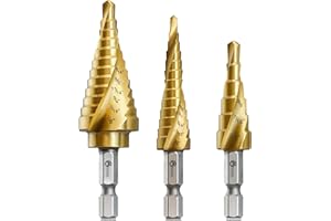 GMTOOLS Step Drill Bit Set, 3 Pcs Titanium High Speed Steel Unibit Drill Bits, Stepped Up Bits for Sheet Metal, DIY Lovers with Aluminum Case, Total 28 Sizes for Multiple Hole