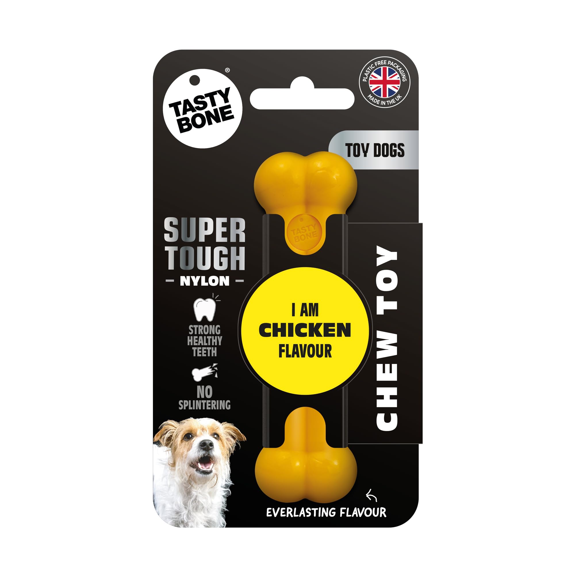 TastyBone Nylon Dog Chew Toy for Toy Dogs (Chicken) - Indestructible for Aggressive Chewers, Everlasting Flavour, Strong Healthy Teeth, Made in the UK