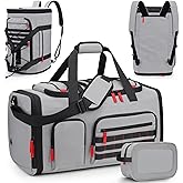 DD DEVILLI Gym Bags for Men Women, 45L Sports Travel Duffle Bag with Shoe Compartment, 3 in 1 Weekener Overnight Backpack with Wet Pocket, Grey