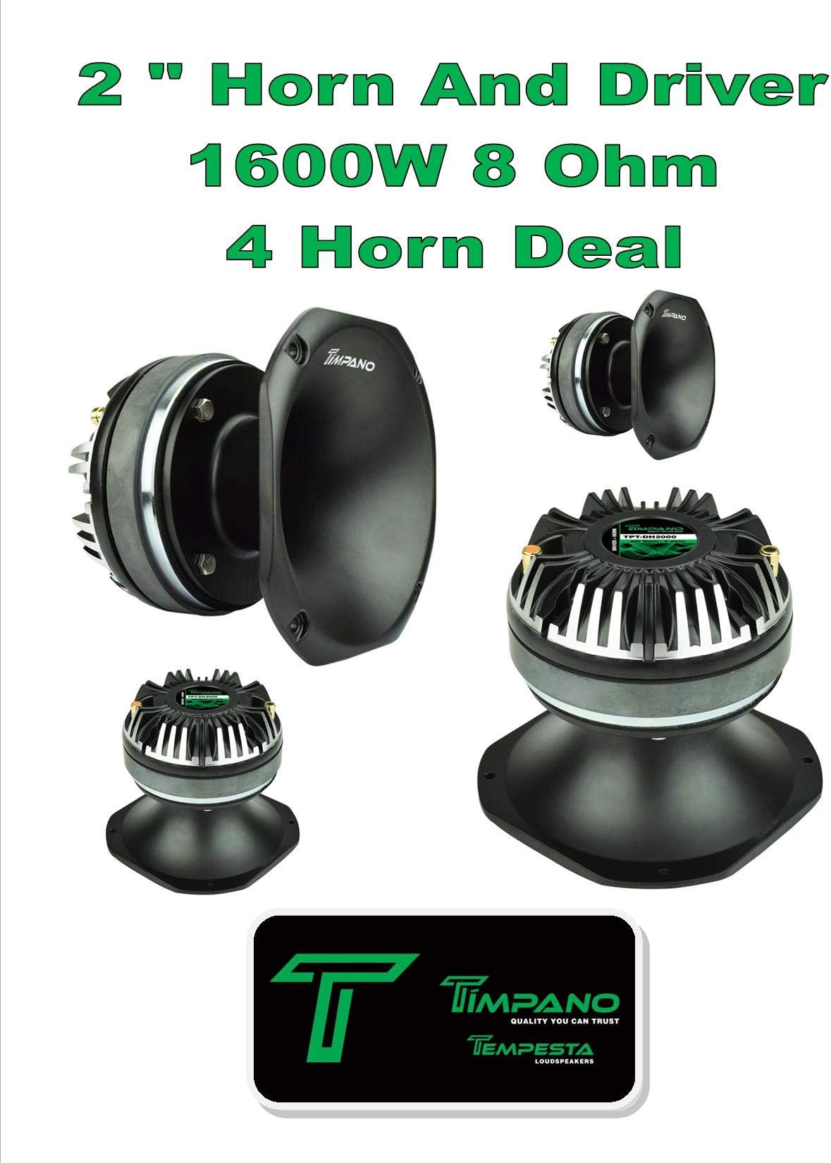 (4) Timpano TPT-DH2000 2" Compression Horn Driver 8 Ohm Slim 1200 Watts 2 Pair