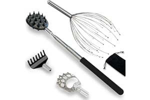 NUOMAN 4 in 1 Telescoping Back Scratcher & Scalp Massager with Detachable Head, Stocking Stuffers Back Scratcher White Elephant Gifts for Men Women Christmas Gifts