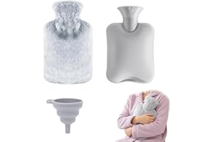 Hot Water Bottle 2L Grey with Knit Cover and Foldable Funnel Wide Mouth Leakproof PVC Odour-Free for Heat Therapy Cramps Back