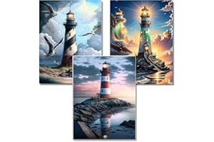 WUDWL Diamond Painting Kits for Adults - 3 Pack Lighthouse DIY 5D Diamond Art Kits Full Drill Diamond Dots Paintings with Diamonds Gem Art and Crafts Home Decor 12x16inch ﻿