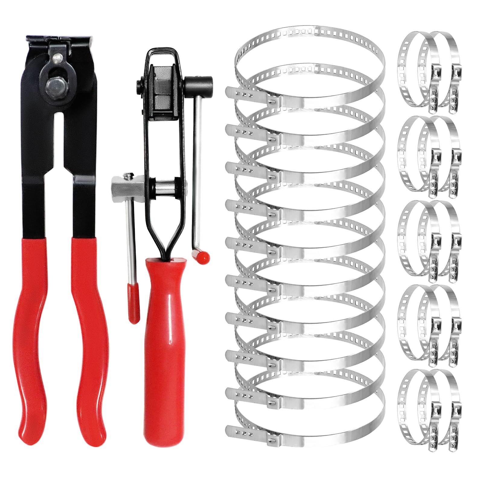 22-Piece CV Boot Clamp Pliers, Cv Boot Clips Tool Set, Stainless Steel Ear Clamp Installer with Adjustable CV Boot Clips for Car/ATV/UTV Repair (Red) - AstraLoom