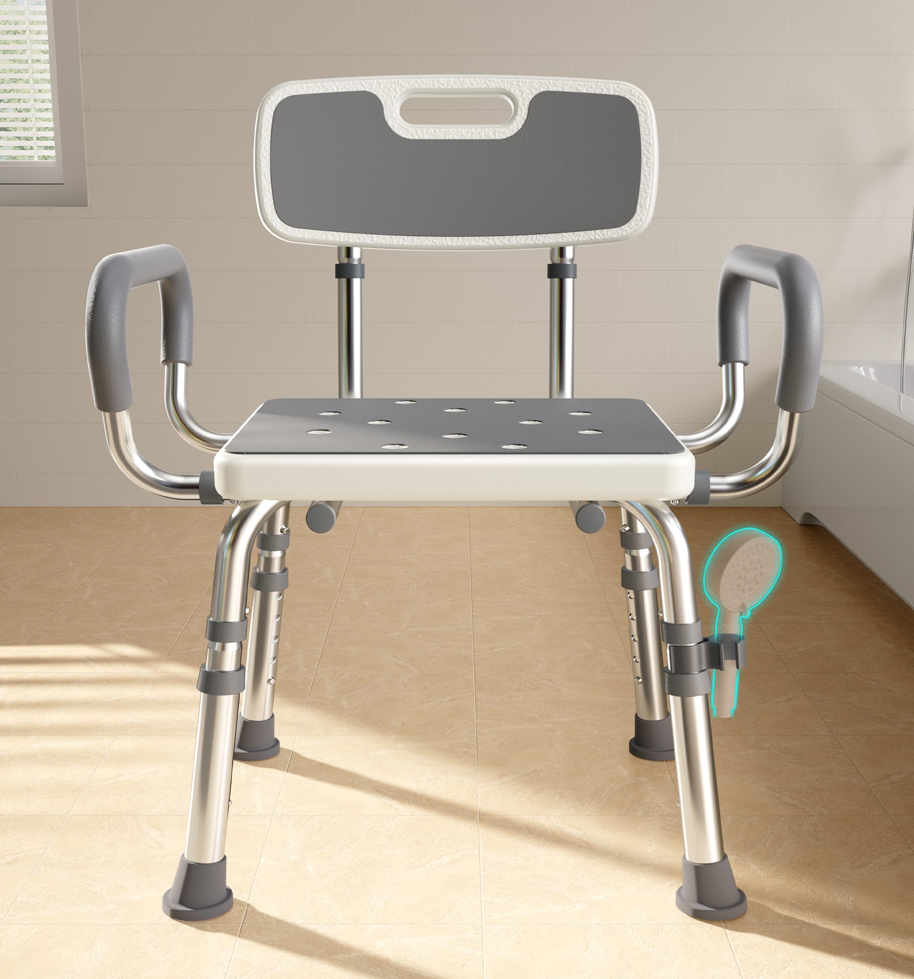 Photo 1 of Bluelog Shower Chair for Inside Shower with Arms and Back, 500lbs Capacity Height Adjustable Shower Seat with Thickened Frame for Seniors, Elderly and Disabled