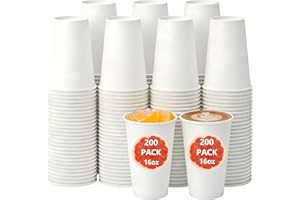 16oz Paper Coffee Cups (200 Count) - Disposable Hot Drink Cups for Party, Office, Coffee Shop - Bulk Paper Hot Cups - Eco-Fri