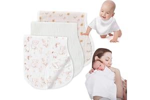 COTTONBEBE Muslin Burp Cloths with Snaps, Multi-Use Burpy Bib 100% Natural Cotton，Large 22"X11" Extra Absorbent Burping Cloth for Baby Girl & Boy, Safari & Rainbow & White