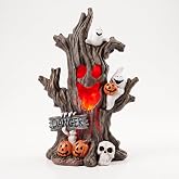 YeehaWhoo Halloween Tree Figurine with Skeleton LED Light Up Decor for Home | 7.5'' Resin Halloween Spooky Tree with Ghost & Pumpkins & Skull Gothic Decor for Home Party Table Indoor Outdoor