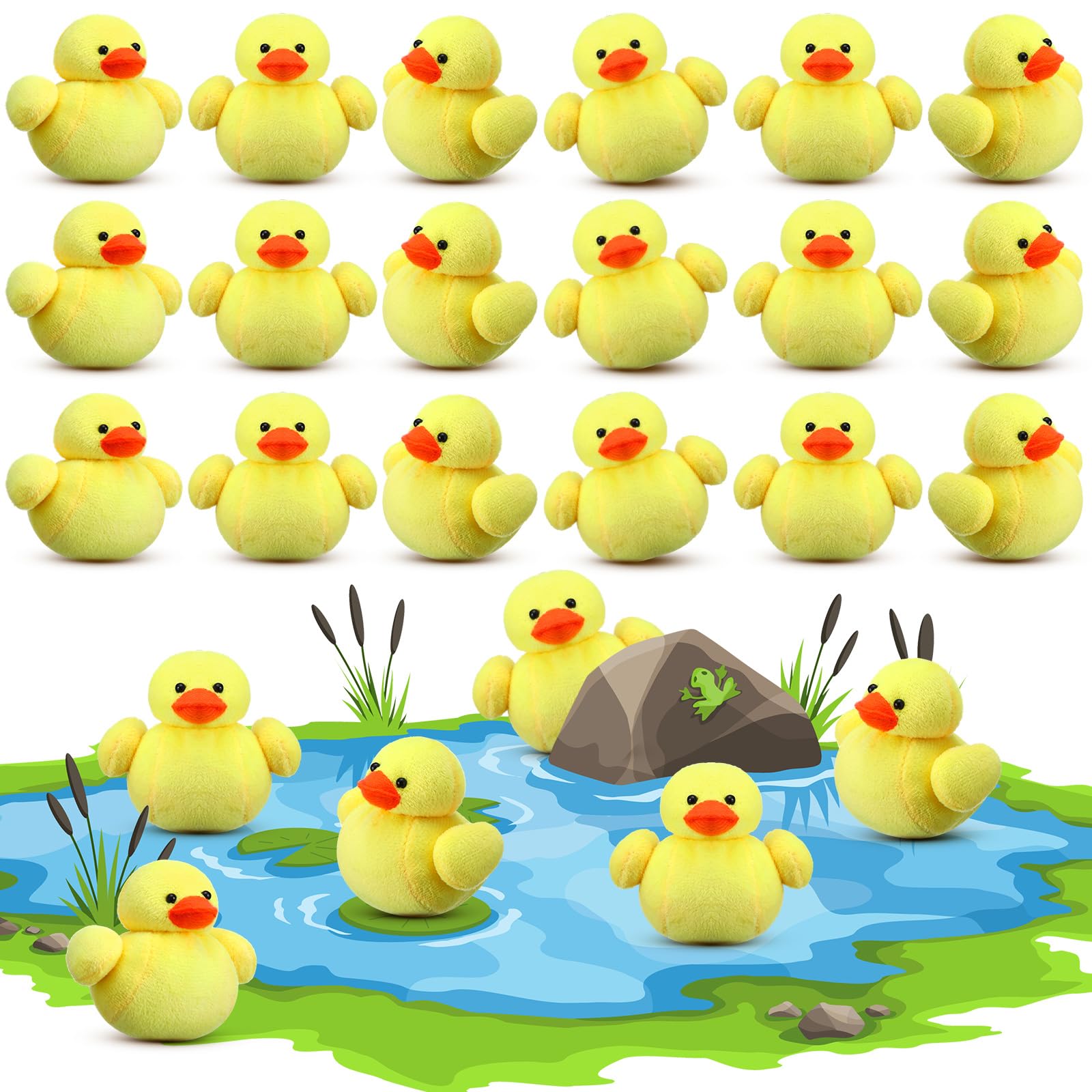 Photo 1 of Blueweenly 24 Pcs Duck Stuffed Animal Yellow Plush Duck 4 Inches Rubber Plush Soft Toy Little Play Set for Room Sofa Birthday Baby Shower Theme Party Decoration Gift
