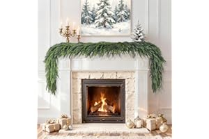 VERSACHARM 2 Pcs 6 Ft Christmas Garland Real Touch Norfolk Pine Garland Christmas Decorations Faux Realistic Winter Pine Garlands for Mantle, Table, Stairs, Doorframe, Fireplace Indoor Outdoor Holiday Xmas Decor