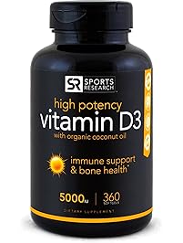 High Potency Vitamin D3 (5000iu) enhanced with Coconut Oil for Better Absorption ~ Bone, Joint and Immune system support ~ Non-GMO & Gluten Free, 360 Mini Liquid Softgels, Made in USA