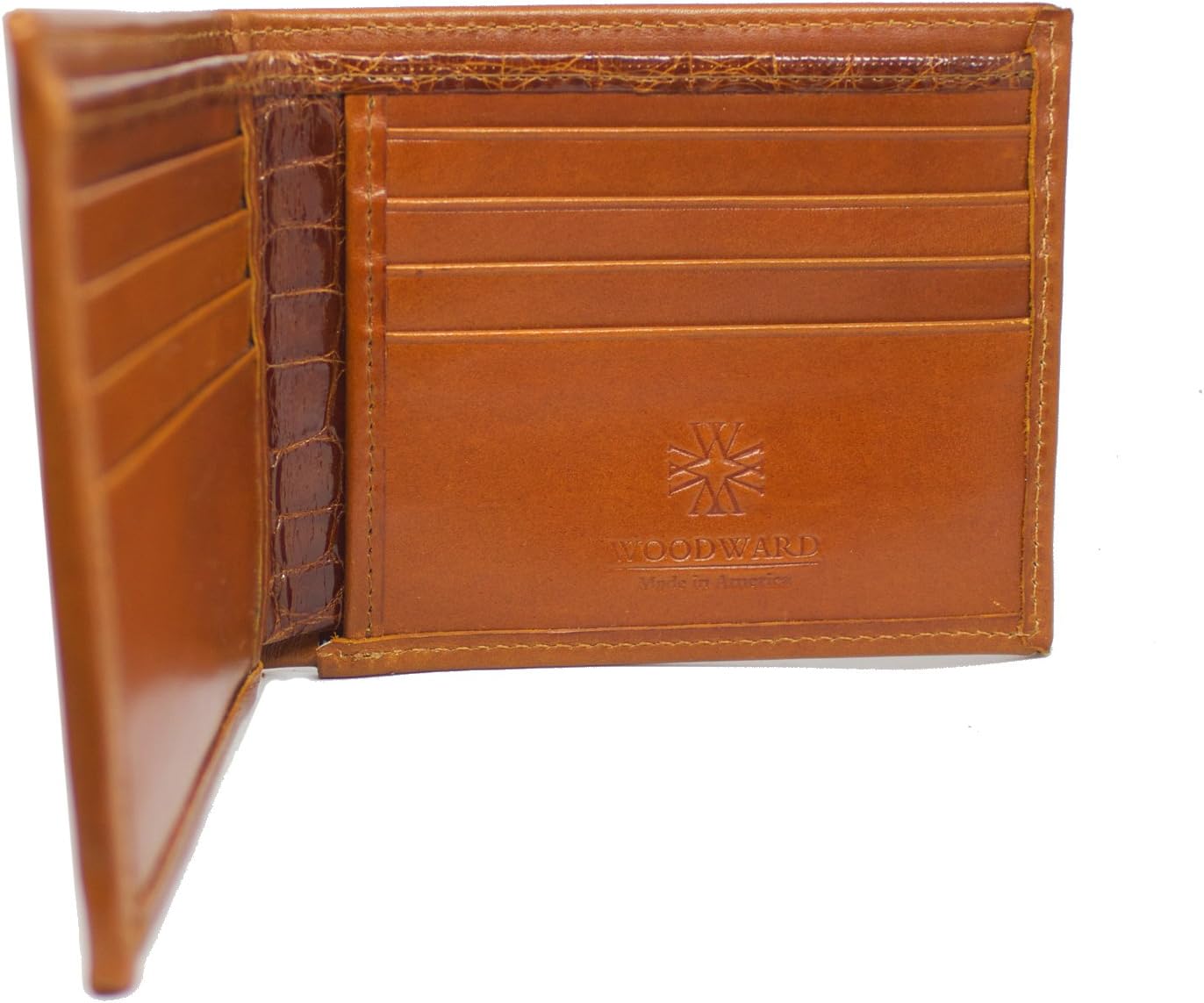 Men's Designer Leather Wallet in Genuine Chestnut French Calf and Alligator by John Allen Woodward