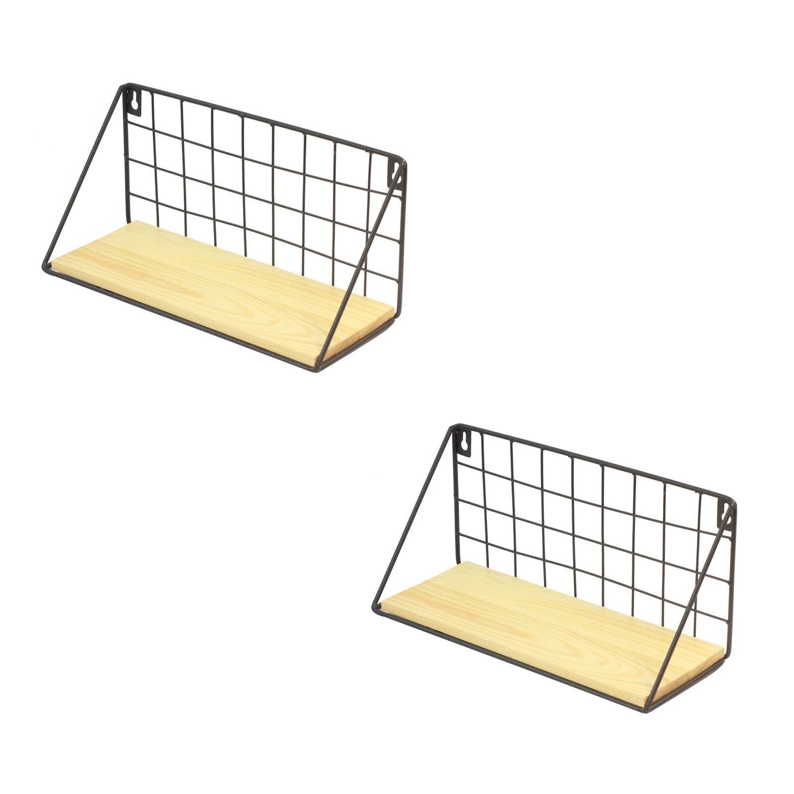 GOLDBEARUK Black Wire and Wooden Shelves Set of 2 (Large 44.8cm)