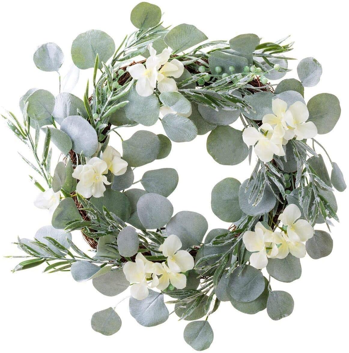 18 Inch Eucalyptus Greenery Wreath Spring Door Wreath Farmhouse Garland Plastic Wreath for Front Door Wedding Wall Hanging Window Party Decoration