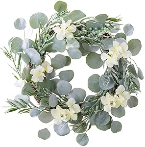 18 Inch Eucalyptus Greenery Wreath Spring Door Wreath Farmhouse Garland Plastic Wreath for Front Door Wedding Wall Hanging Window Party Decoration