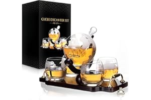 FLYBOLD Whiskey Decanter Globe Decanter and Glass Set Whiskey Decanter Globe Set Antique Ship Decanter Masterpiece Great Gift for Men 28 oz 850 ml 4 Whiskey globe Glasses for Whisky Brandy Scotch Bourbon