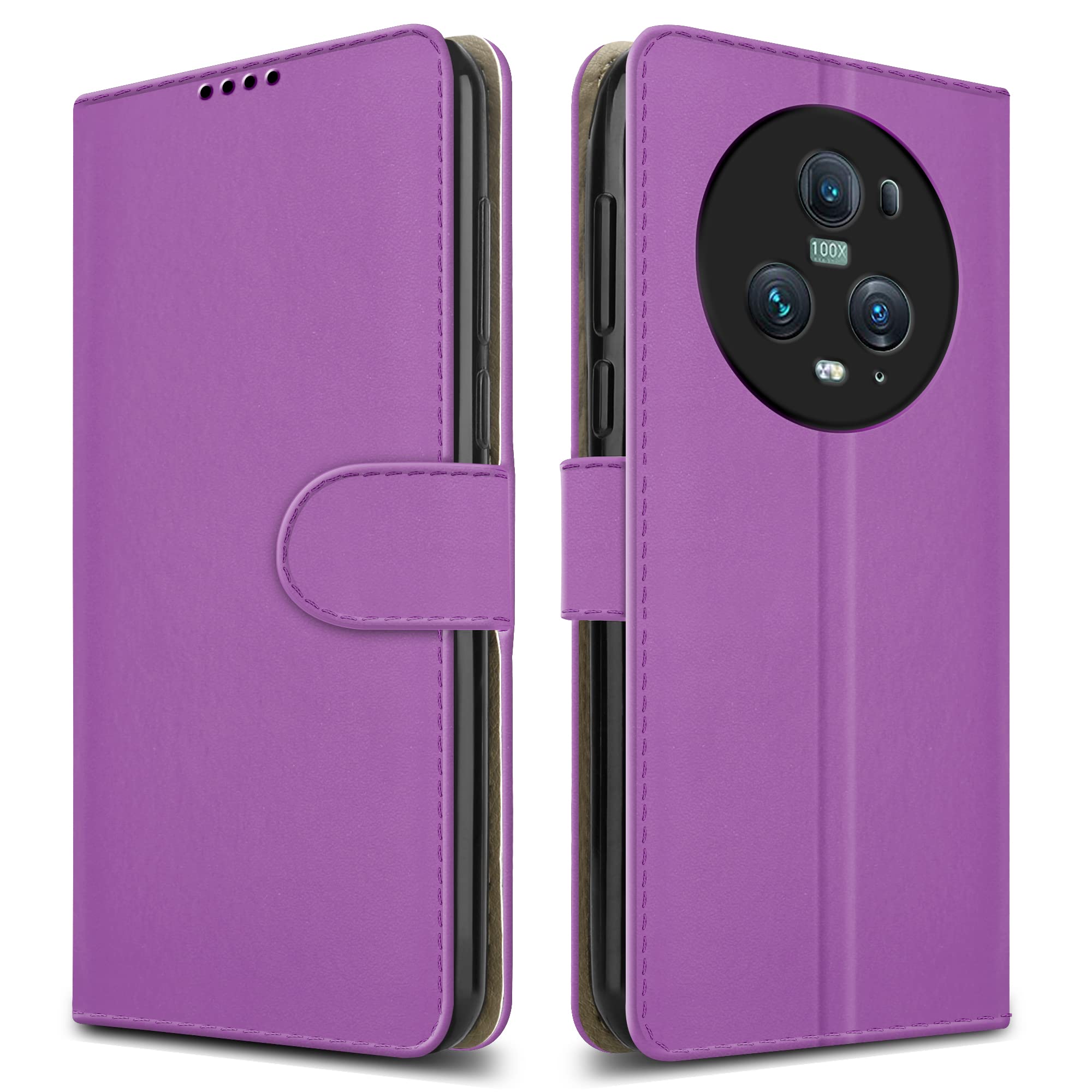 PIXFAB For Honor Magic 5 Pro 5G Leather Phone Case, Magnetic Closure Full Protection Book Folio Design, Wallet Case Cover [Card Slots] and [Kickstand] For Honor Magic 5 Pro (5G) - Purple