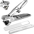 J.Y.Memorize German Nail Clippers for Men Women Thick Nails, Large Wide Jaw Opening Toe Nail Clippers for Seniors, Long Handle No Splash Fingernail Clipper with Catcher and Safety Lock