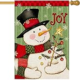 LHSION Winter Snowman Garden Flag 28 x 40 Inch Christmas Joy Decorative Double Sided Burlap Small Flag Holiday Banners for Winter Xmas Farm House Yard Decoration