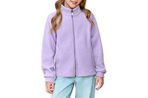 Haloumoning Girls Polar Fleece Jacket Kids Full Zip Lightweight Fall Winter Coat Outerwear with Pockets 5-14 Years