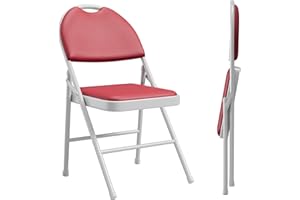 2 Pack Folding Chairs with Padded PU Leather Cushion, 350Lbs Capacity Metal Frame Chairs with Non-Slip Feet Pads, Portable St