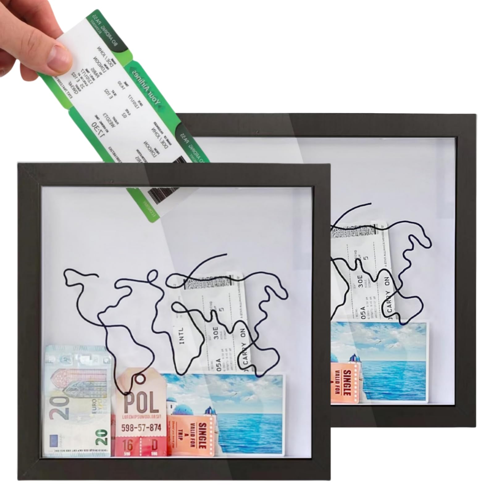 Photo 1 of [2Packs] 8 Inch Adventure Archive Box, Travel Shadow Box Frame with Slot, Memory Display Case Gifts for Photo, Keepsakes, Stub Ticket Storage (Black)