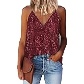miduo Womens Tank Tops Casual Fashion V Neck Strappy Sequin Sparkle Shimmer Camisole Sleeveless Tanks Tops