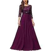 Miusol Women's Classy Scoop Neck Sequined Floral Lace Home Coming Party Maxi Dress