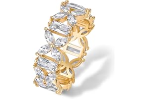 PAVOI 14K Gold Plated Marquise Eternity Rings for Women - Cubic Zirconia Chunky Stackable Wedding Ring - Statement Baguette CZ Gold Wedding Bands for Women - Promise Band Bridal Jewelry