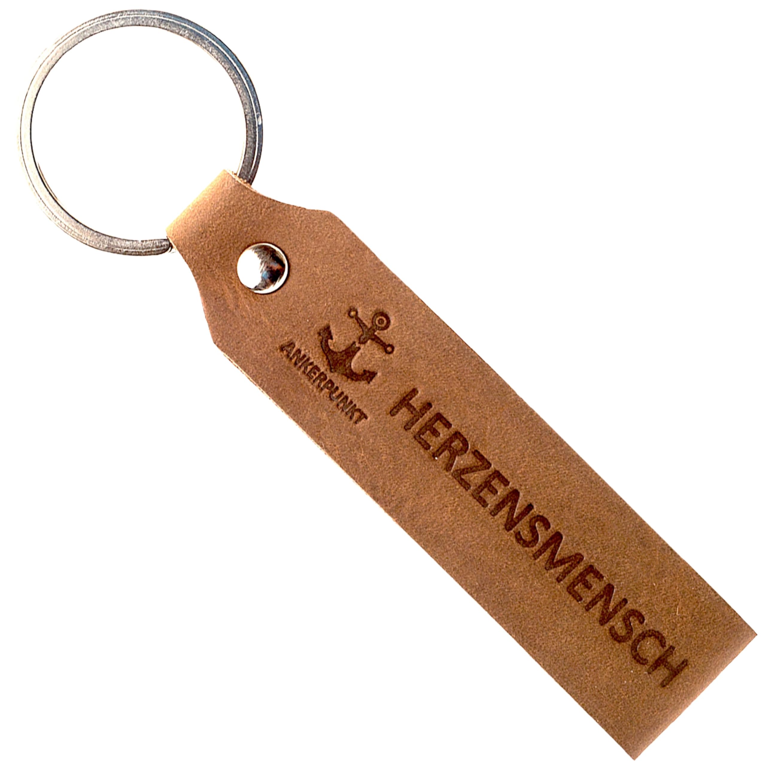 Anchor Point Heart Man Keyring Leather Gift for Women Men Handmade in Germany Dark Brown