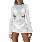Kaximil Women's Swimsuit Coverup Long Sleeve Sexy Beach Bathing Suit Cover Ups Mini Dress Swimwear
