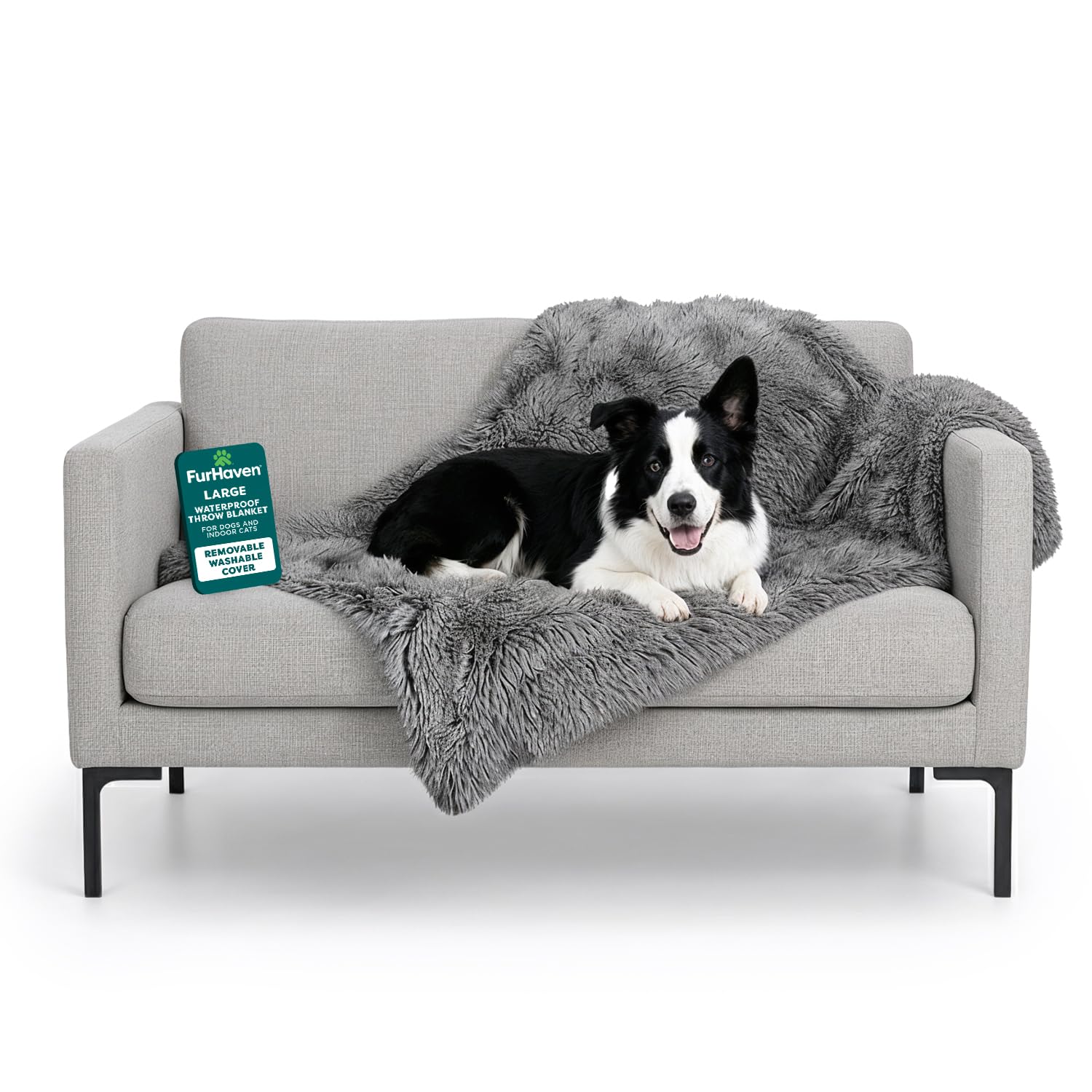 Furhaven Large Waterproof Calming Plush Long Faux Fur & Velvet Dog Blanket, Washable - Gray, Large