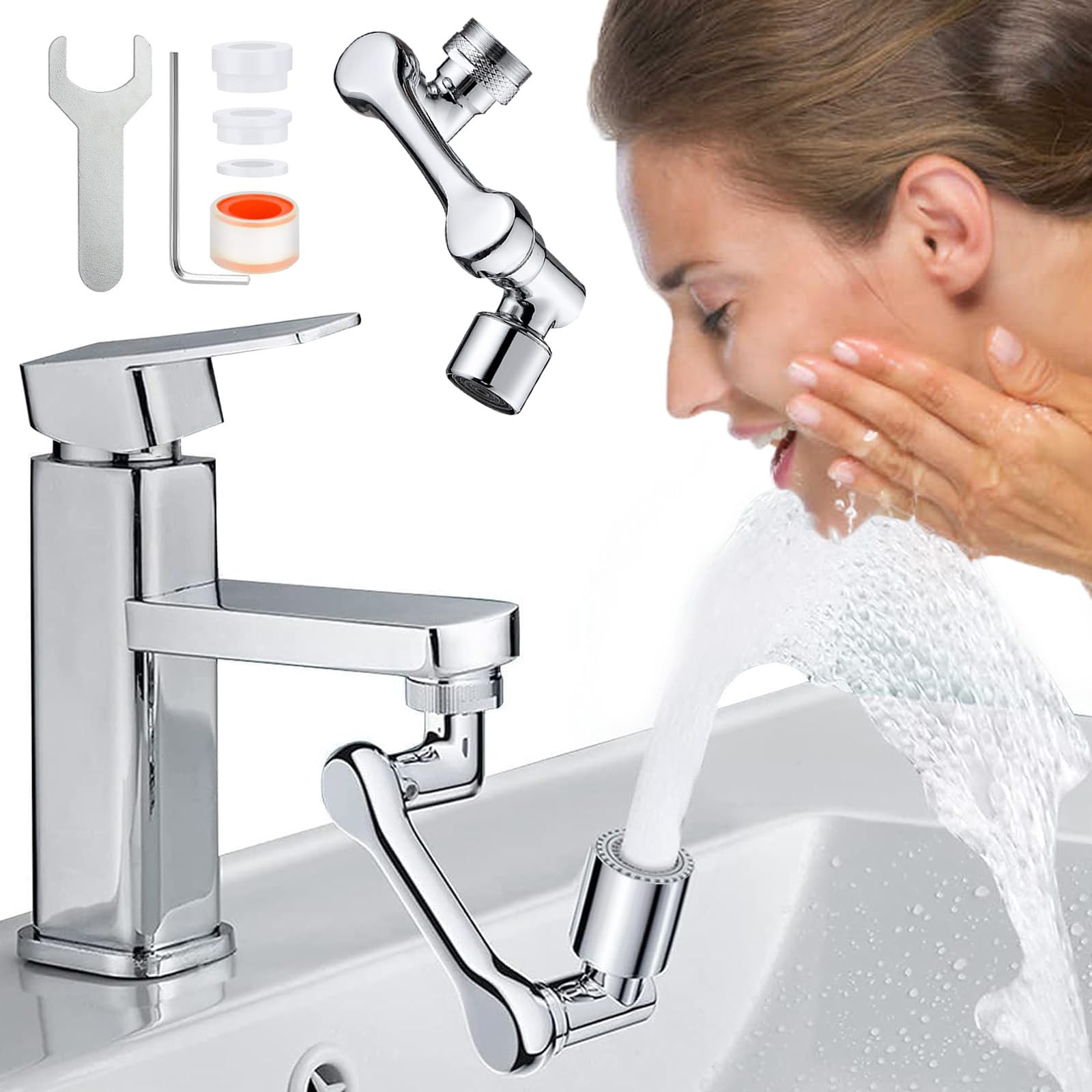 Avtytsda Faucet Extender Filter Faucet Aerator Universal 1080° Swivel Robotic Arm Swivel Extension Faucet Aerator, Faucet Extender for Bathroom Sink with 2 Water Outlet Modes (2pcs Brass)