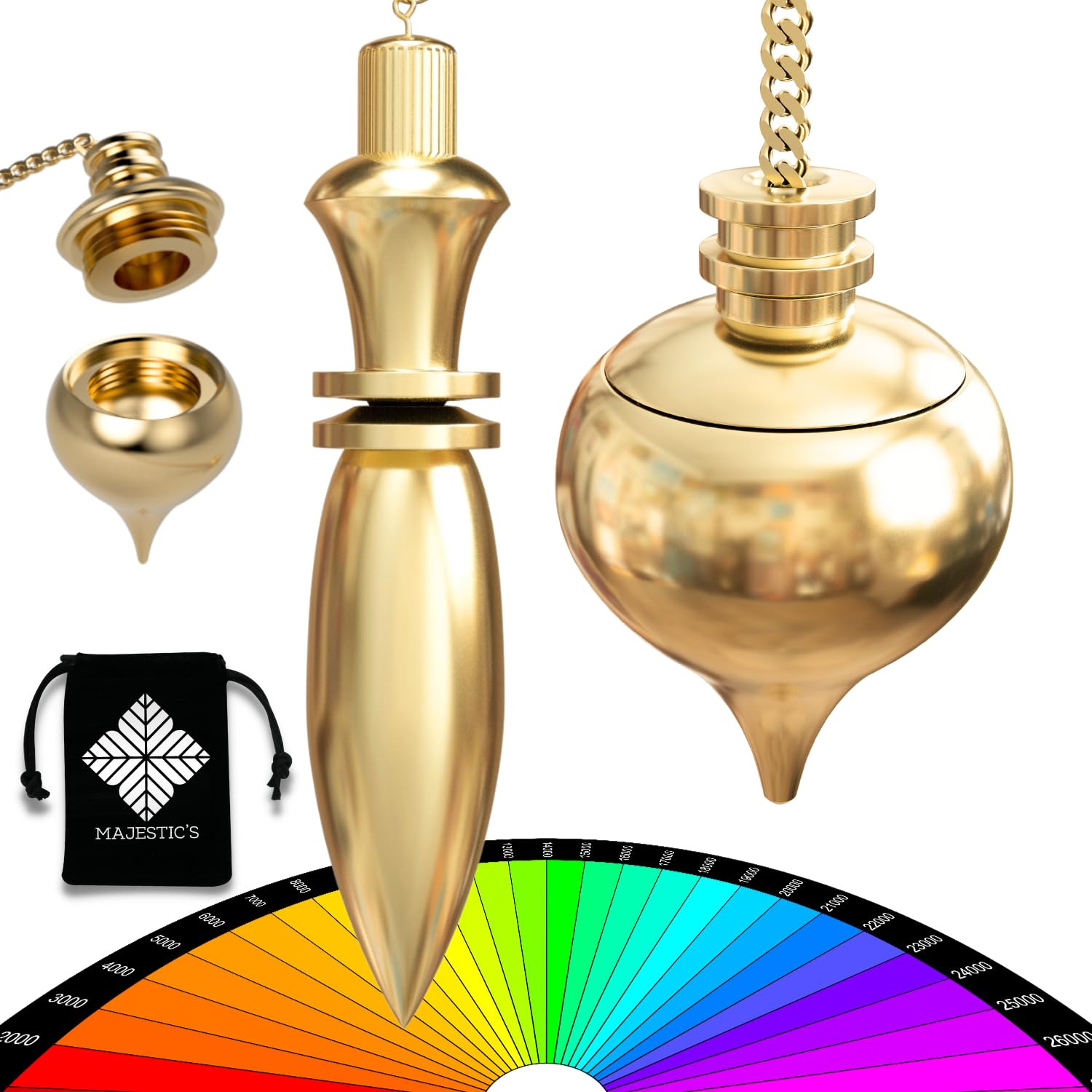 Majestic's Egyptian Thot Dowsing Pendulum & Abbe Mermet drop Pendant in Gold Brass - Pack of 2 Divinatory Pendulums