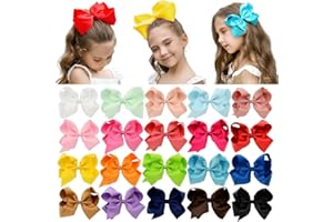 DEEKA 20 PCS Multi-colored 6" Hand-made Grosgrain Ribbon Hair Bow Alligator Clips Hair Accessories for Little Girls