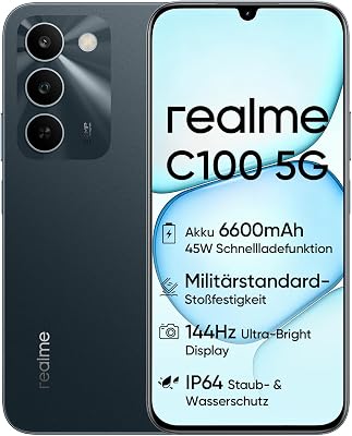 C100 5G Smartphone, 4GB+128GB, 144Hz LCD Display 6,5", Akku 6600mAh, Kamera 50MP KI, IP64, 45W Schnellladung, Dual SIM, KI Boost, Grün (Ohne Netzteil)