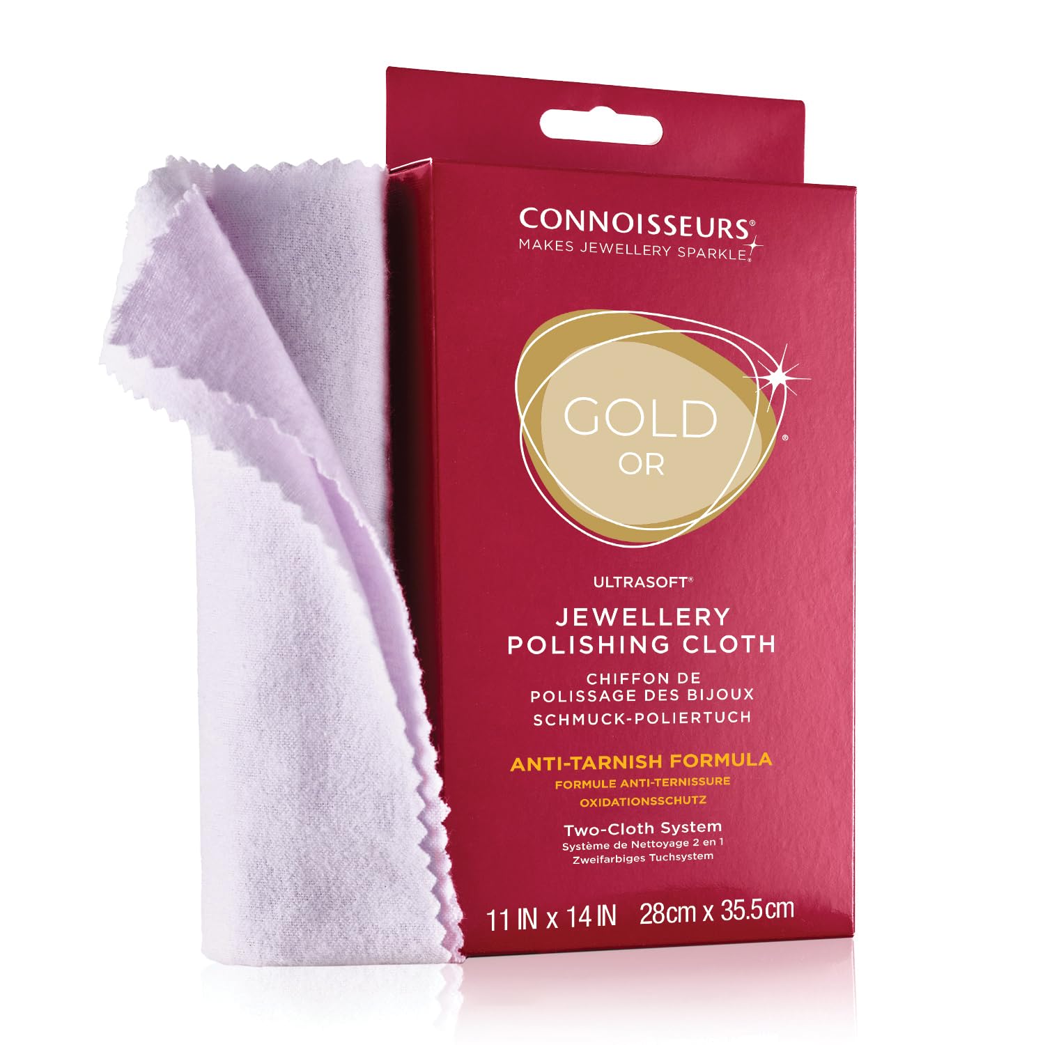 Connoisseurs Gold Jewellery Polishing Cloth | Ultrasoft Jewellery Cleaning Cloth to Clean, Buff & Restore Shine - 100% Cotton Fiber - 28 x 35cm