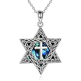 CRMAD Star of David Cross/Chai/Tree of Life/Peace Sign Necklace for Women Men Sterling Silver Cross Abalone Shell Jewish Jewelry
