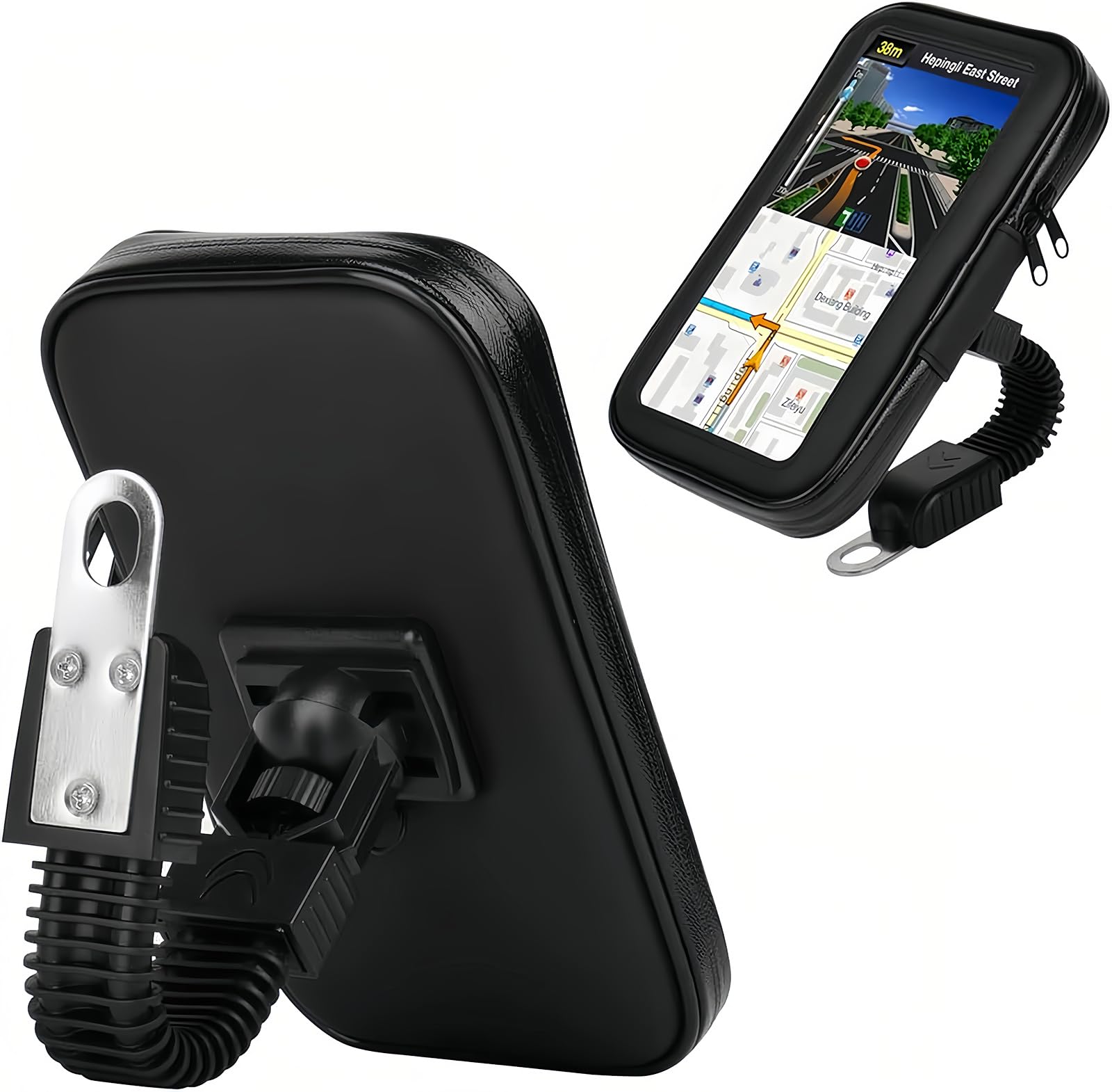 SUNSEATON 360-degree Rotating Waterproof Motorcycle Phone Support Holder, Motorbike Mount Case Stand Phone Holder, Universal Motorcycle Holder for Phones GPS Smaller than 6.2" (XL, Black)