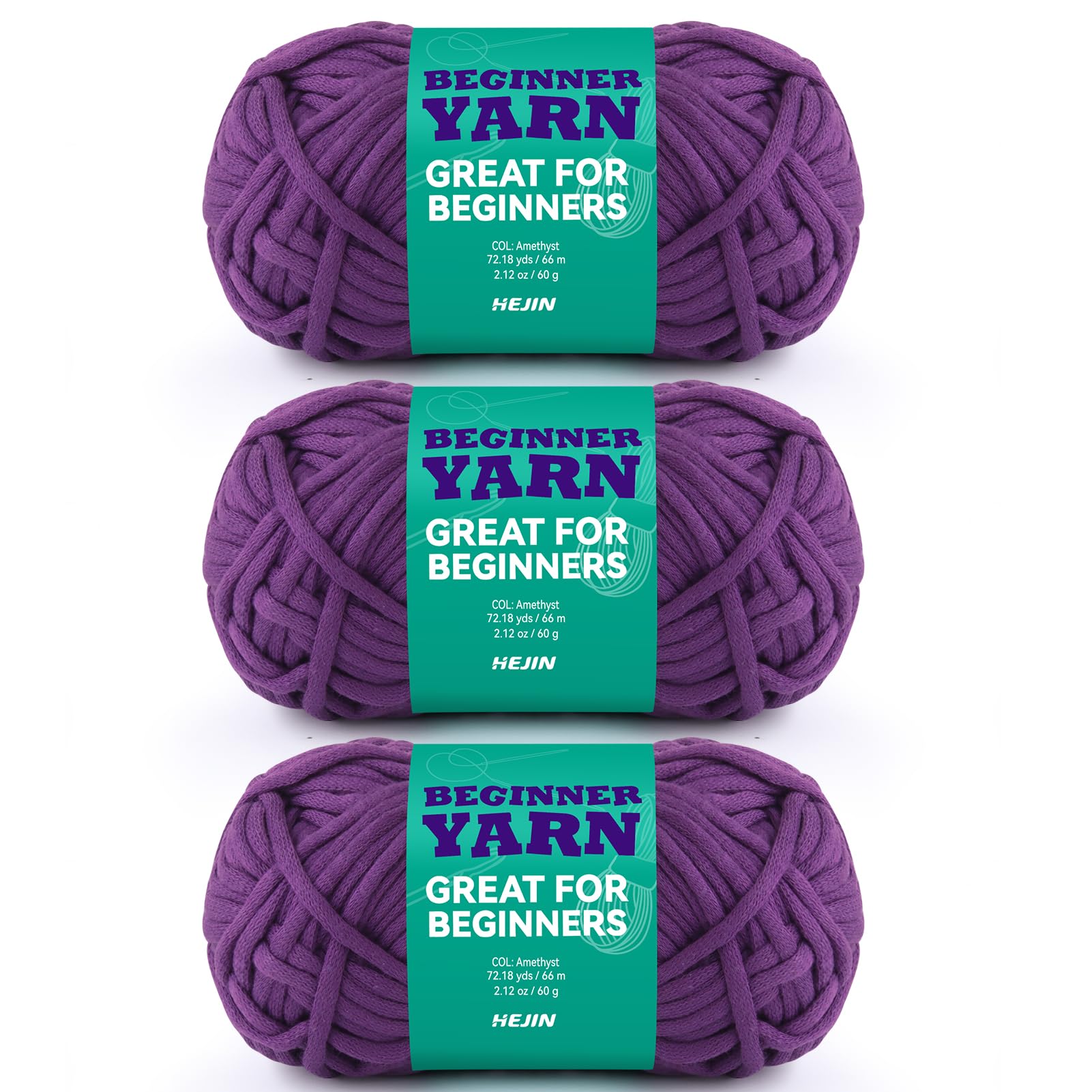 Photo 1 of 3x60g Amethyst Yarn for Crocheting and Knitting;3x66m (72yds) Cotton Yarn for Beginners with Easy-to-See Stitches;Worsted-Weight Medium #4;Cotton-Nylon Blend Yarn for Beginners Crochet Kit Making