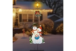 LIGHTSHINE Metal Solar Christmas Decorations, 52 Inch Solar Lamp Post Light Christmas Yard Stakes, Snowman Family Outdoor Christmas Decorations for Porch, Lawn and Garden (Snowman Family)