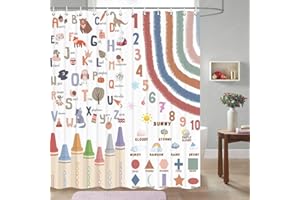 AODALI Kids Alphabet Shower Curtain, Funny Cartoon Animal ABC Learning Bath Curtain 72 x 72 Inch, Educational Boys Girls Children Bathroom Curatin Decoration Waterproof with Hooks Washable