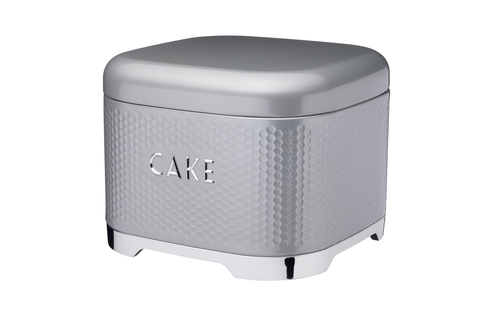 KitchenCraft Lovello Textured Cake Storage Tin with Geometric Hexagon Pattern, 26 x 26 x 19 cm (1" x 1" x 7.5") - Shadow Grey