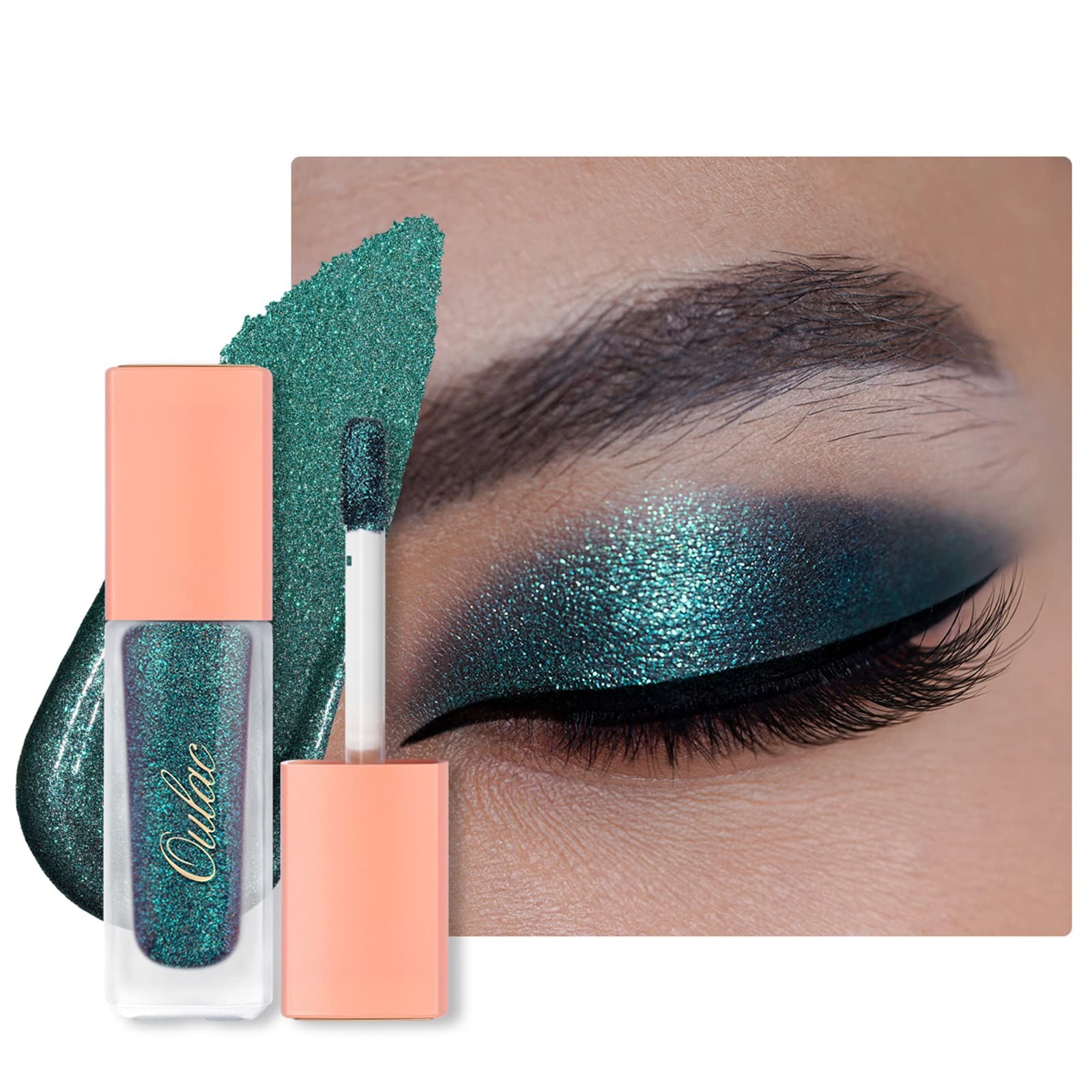 Oulac Liquid Metallic Eyeshadow - Green Eyeshadow & Eyeliner, Metallic Teal with Emerald Sparkle, Blendable Eye Make-up, Crease Resistant, Vegan, 6.8g, Atlantis (11) — image 1