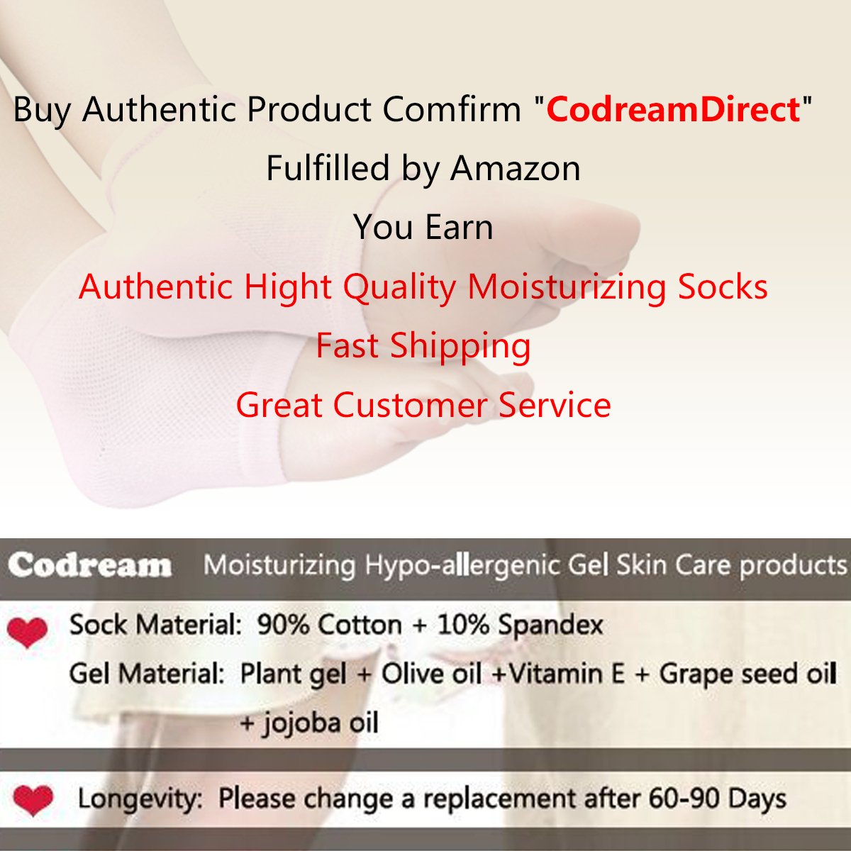 Codream Vented Moisturizing Socks Lotion Gel for Dry Cracked Heels, Spa Gel Socks Humectant Moisturizer Heel Balm Foot Treatment Care Heel Softener Compression 2 Pairs : Beauty