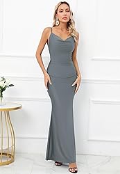 Capuffy Women Drape Neck Formal Maxi Dresses Lace